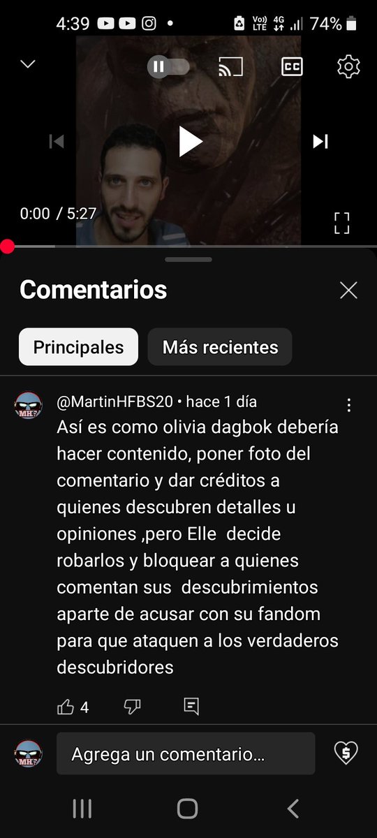 MARTINHFBS's tweet photo. @TeamYouTube Reporto el canal YT OLIVIA DAGBOK STUDIO por motivos que antes me robó detalles y opiniones y me bloqueó, recientemente comenté mi opinión de esa injusta experiencia en el canal de @SalemeJesus y olivia no para de crear videos insultando mencionádome para que sus subs me ataquen https://t.co/mlxXoeHmEb
