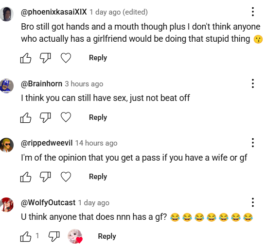 The comments on my No Nut November short are killing meeeee omg