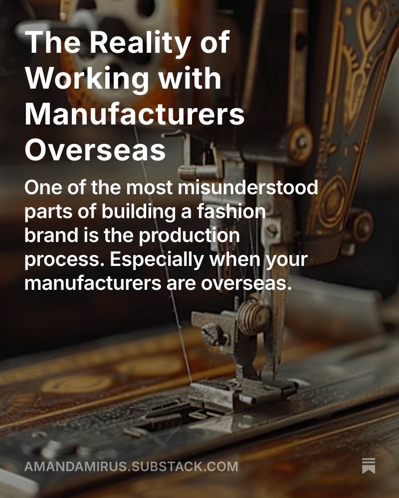 Amanda_Mirus's tweet photo. I just shared a Substack post diving into the reality of working with manufacturers overseas. If this subject interests you, click the link💛

https://t.co/GBx70WF9Aw

#businessoffashion #manufacturing #substack #fashionfounder #fashionbusiness https://t.co/Cp3hzbzrB2
