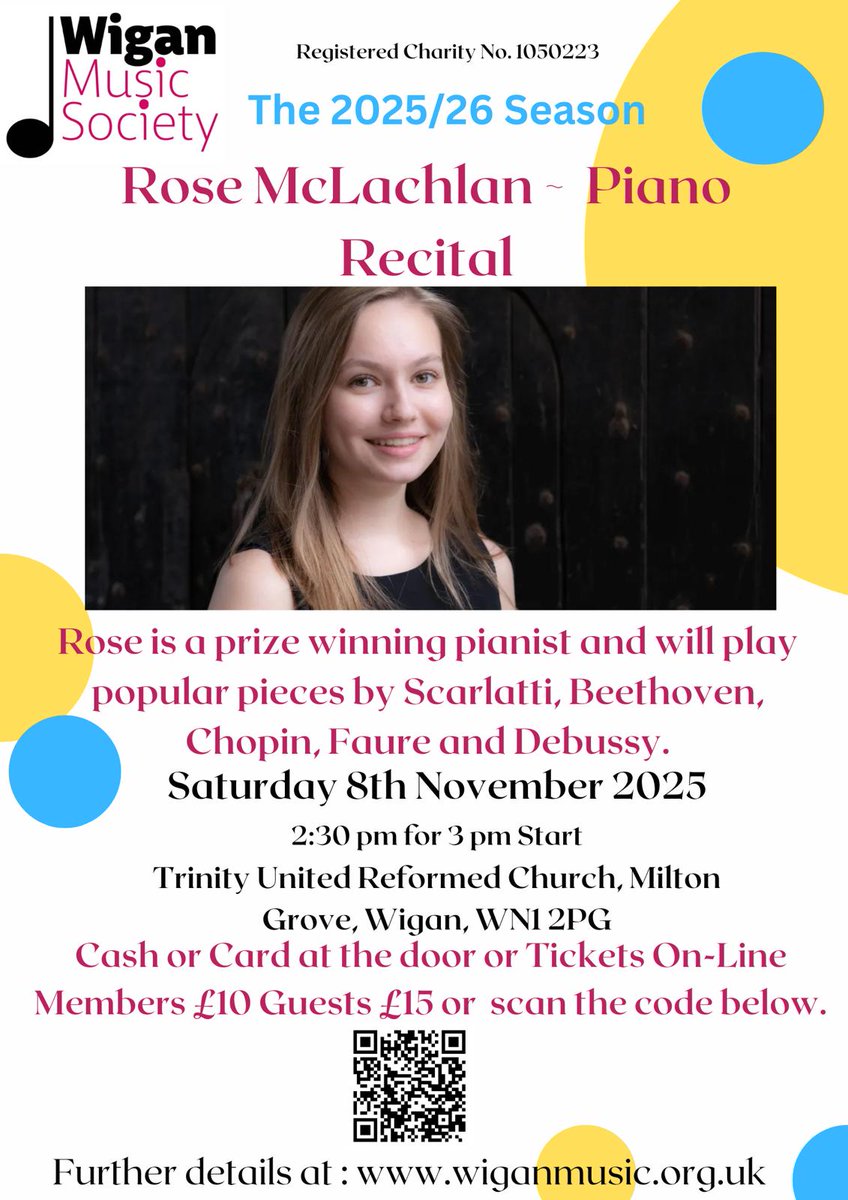THIS SATURDAY!

Rose McLachlan was a prize winner at Chet's and at the RNCM and is now at the Guildhall in London. 

Only £1 entrance fee for students Concert starts at 3pm.

Rose is also playing four pieces from the '22 Nocturnes for Chopin' by Women Composers of today.
#Wigan