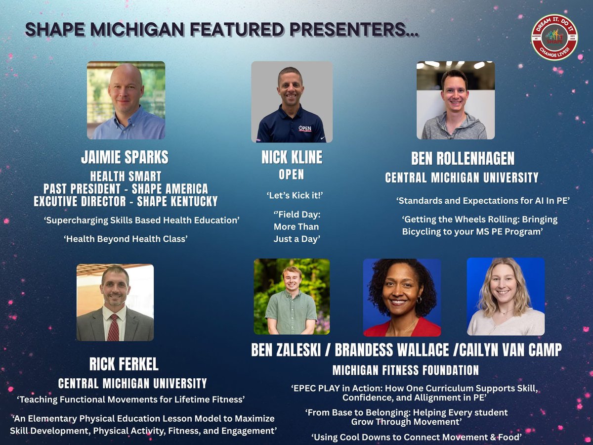 MAHPERDMichigan's tweet photo. Just a few of the outstanding speakers that will be at the SHAPE Michigan Convention later this week!   You can still register!   https://t.co/6NSOkmSi35 https://t.co/49hQrJFC6G