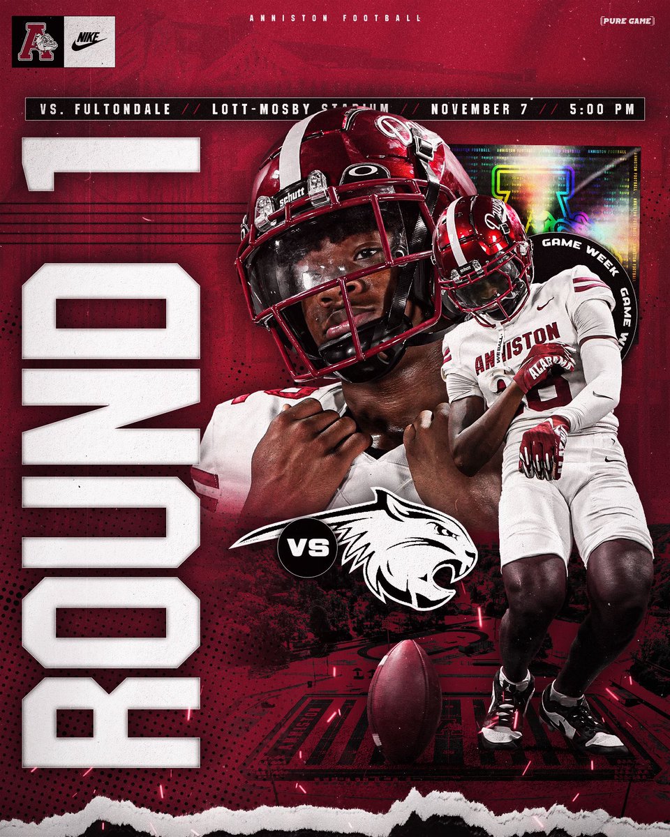 🐶⛓️GAME WEEK!! ROUND 1…
PLAYOFF 🏈!!
🏈 Fultondale vs. Anniston 
🗣️ NEW SEASON 🔥🔥
📆 Friday-Nov. 7th 2025
⏰ 5:00pm-TIME CHANGE‼️
📍Lott Mosby Stadium-Anniston, AL
🎟️ gofan.co/event/5250741?…
<a href="/AlabamaHSFB/">AHSFHS.org</a> <a href="/ALPreps/">ALPreps</a> <a href="/aldotcomPreps/">AL.com H.S. Sports</a> <a href="/DexPreps/">DexPreps</a> <a href="/PopeDamon13/">Damon pope</a> <a href="/k0rie3/">Jakorie “Waymo” Carr</a> #Dawgson3