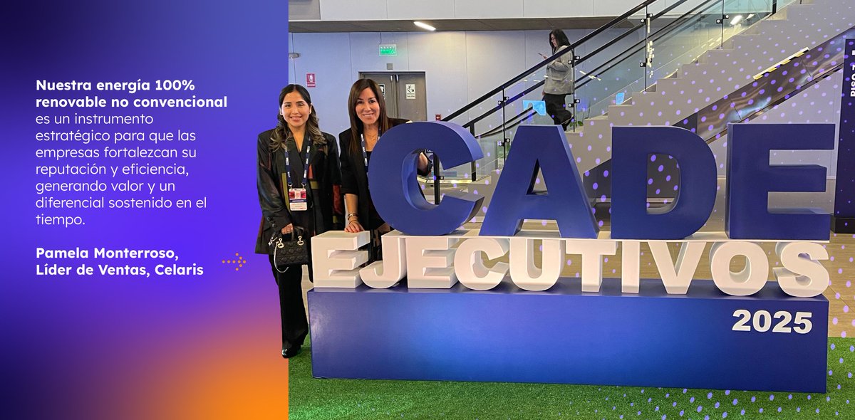 Estamos en #CADE2025, donde líderes debaten sobre cómo impulsar un crecimiento sostenible. Nuestra CEO, <a href="/PilarMatto/">María del Pilar Matto</a> , y la Líder de Ventas, Pamela Monterroso, reafirman aquí el compromiso que tenemos con un Perú más competitivo y sostenible a través de las energías limpias.