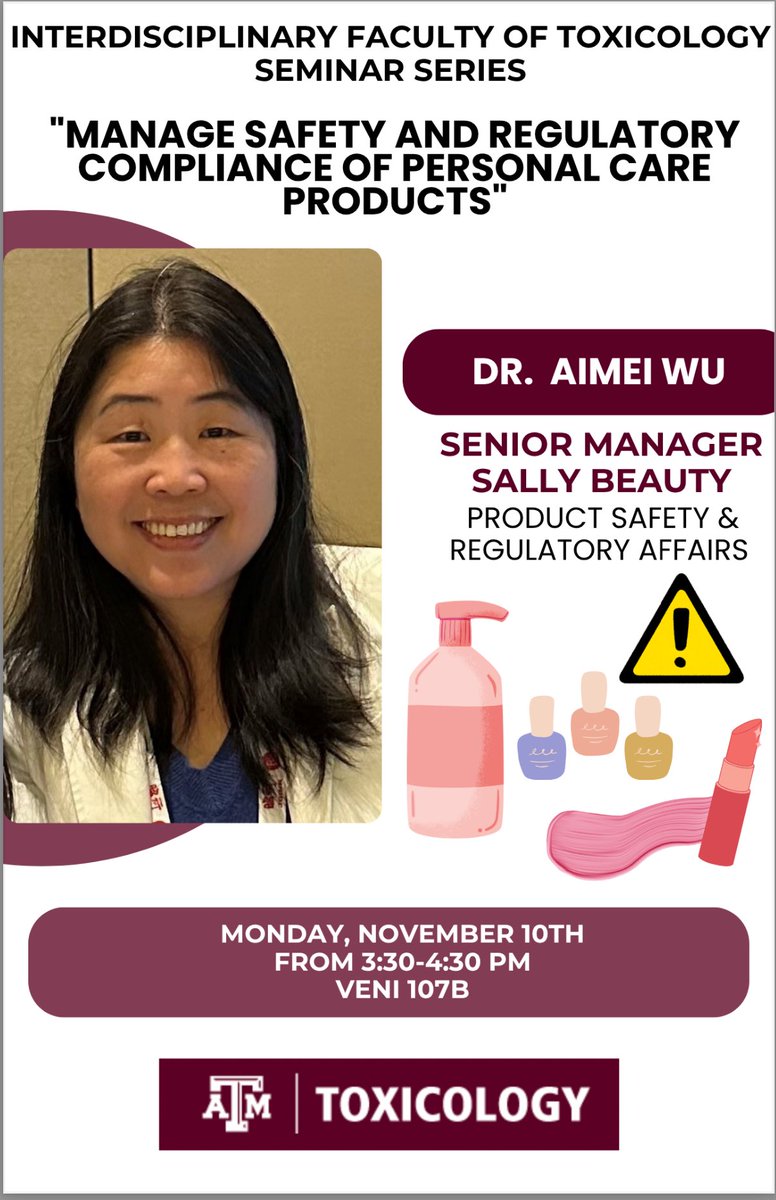 Pleas join us next Monday (11/10) at 3:30pm in VENI 107B for an exciting seminar with Dr. Aimei Wu.