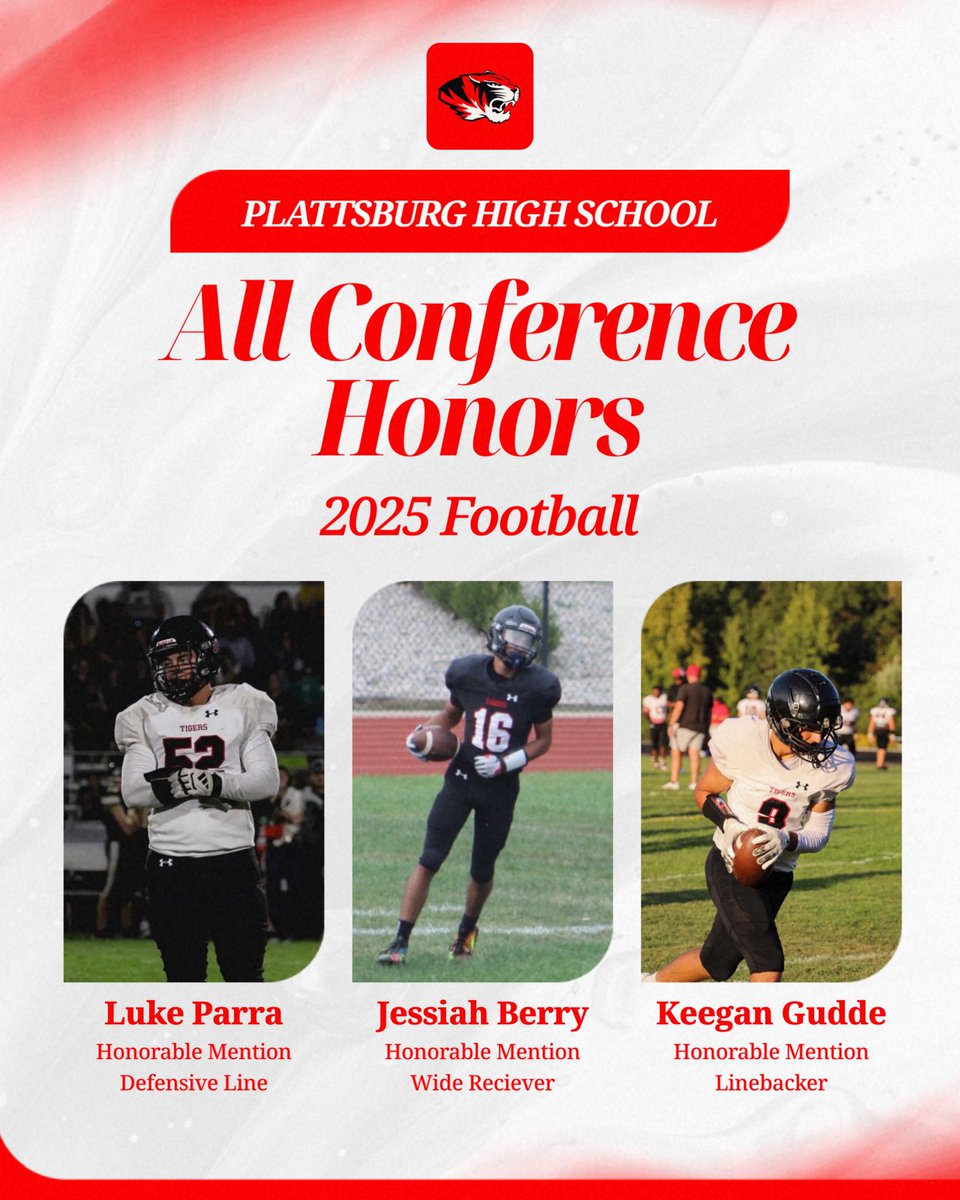 Congratulations to <a href="/lukeparra5215/">Luke Parra</a> , Jessiah Berry, and <a href="/Keegangudde/">Keegan Gudde</a> on their selection to the KCI All-Conference team! #TigerLegacy <a href="/PlattsburgAD/">PlattsburgTigersAD</a>