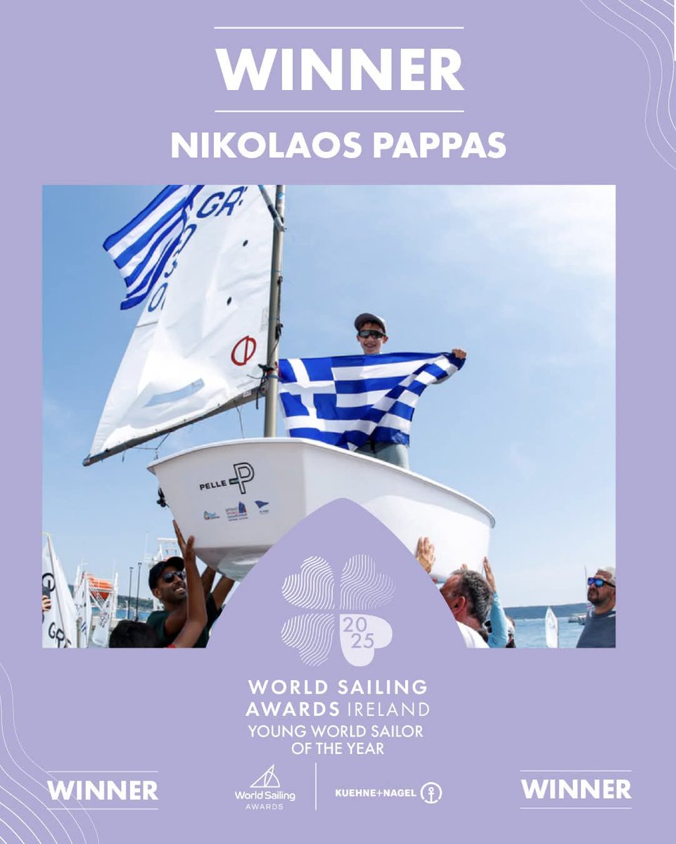 VmgShop's tweet photo. Nikolaos Pappas, Top Young Athlete of World Sailing for the year 2025! What an honor for our Country 🇬🇷⛵️🔝
 #worldsailing
 #HellenicOlympicCommittee 
#Sailing #HellenicSailingFederation
#vmgshop #naovonitsas #nikolaospappas https://t.co/VBAqrB7uhY