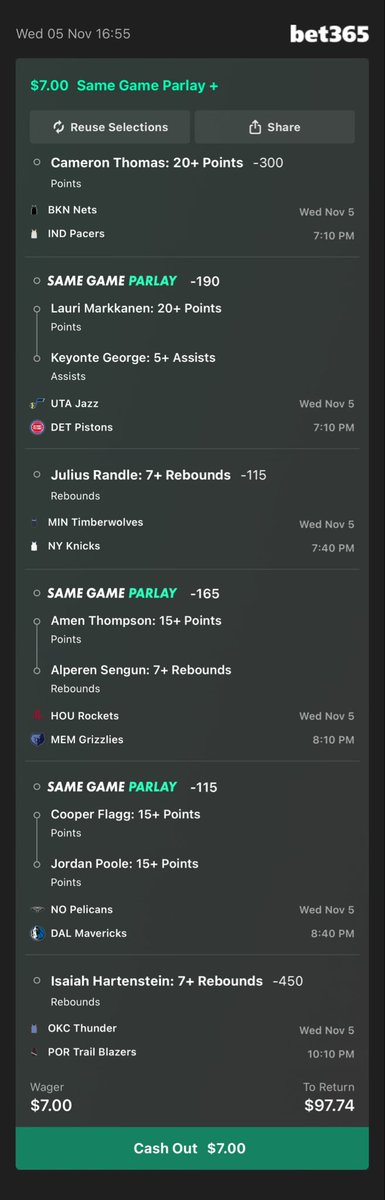xzorough's tweet photo. Here are the best NBA Parlays for tonight, bit late tn but these injury reports are a joke 💀

I’m a fan of all these props so feel free to mix and match how you like💰

We also got a snb so that’s a free lay for us to get our bankroll up 🔝 https://t.co/dqyS2Id1dP