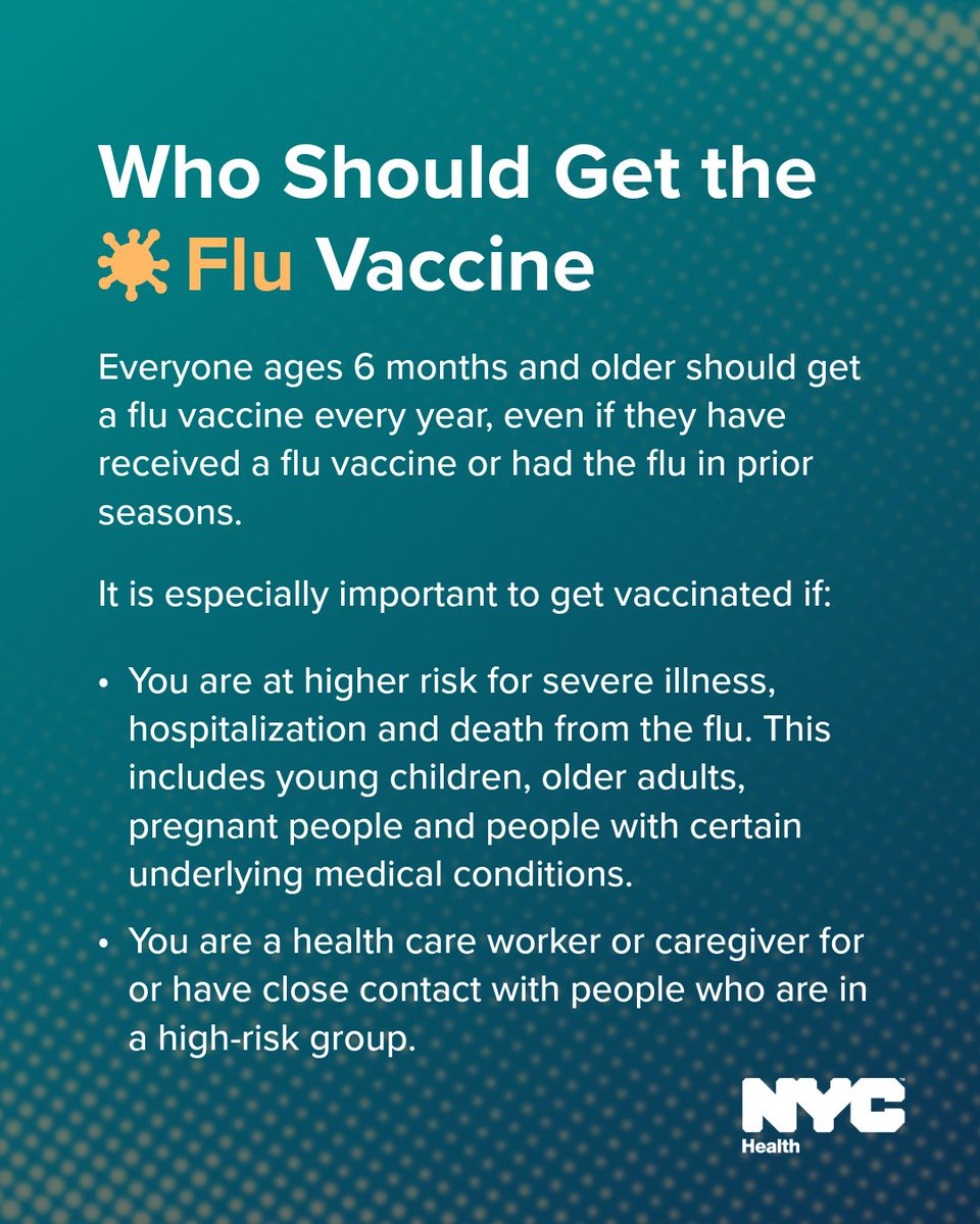 Every year, about 1,500 to 2,000 New Yorkers die of seasonal flu and pneumonia, which can develop as a complication of the flu.

Getting an annual flu vaccine is the best way to protect against the flu.

Find a flu vaccine near you: on.nyc.gov/getvaccinated