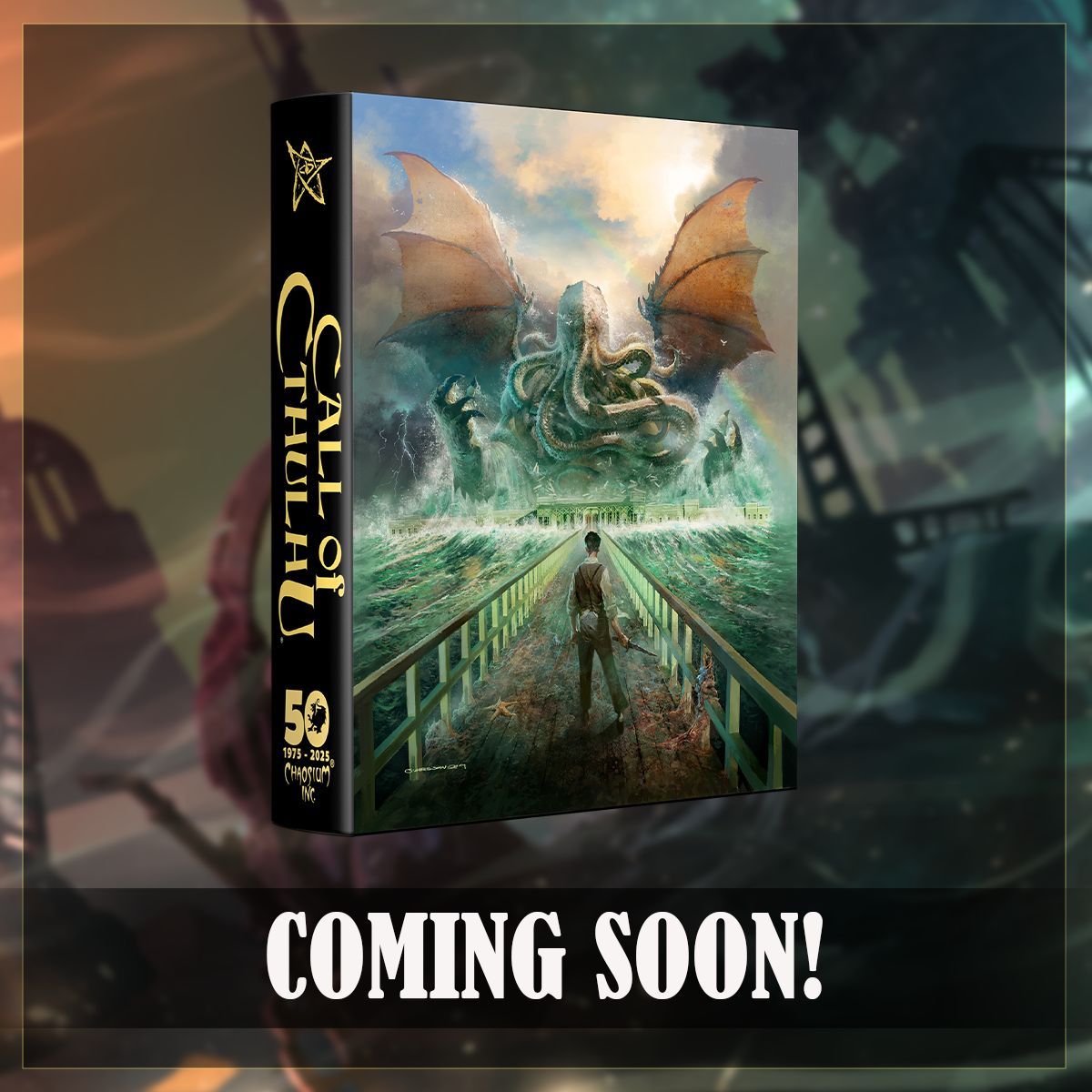 Chaosium_Inc's tweet photo. We have one more surprise to close out the year of our 50th anniversary...

This slipcase set contains the Keeper Rulebook, Investigator Handbook, and  Keeper Screen Pack, all adorned with new cover art!

We will have more info in the coming weeks!

Who is excited? https://t.co/1Fv0oBvATV