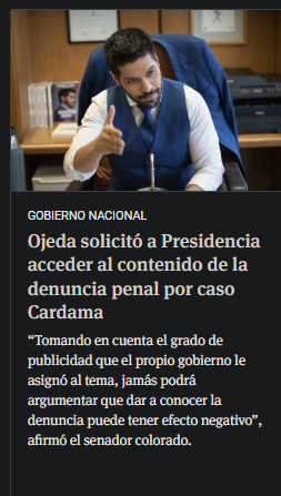 El senador quiere saber el contenido de la denuncia y creo es su derecho-A mí me gustaría saber quien fue que le dio los U$S 10 millones que costó su campaña y también tengo derecho a conocerlo
Hasta tanto digo que tenemos al menos un senador con dueño