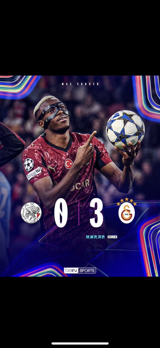 #Ajaxı deplasmanda ilk kez yenen Türk takımı hemde eze eze yenen #Galatasaray
#Osimhen #UCL gol kralı anlık
Şampiyonlar Liginde 9. sıraya yerleşen bir Galatasaray
Karabağ Chelseaye yenilmedi
İnanılmaz güzel bir gece oldu 
Teşekkürler Galatasaray !
 #AJAvGS
