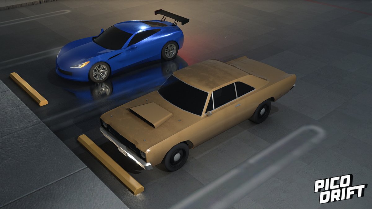 Two cars from the Pico Drift universe, the Franklyn Vibester (B class) and the Franklyn Calypso (A class) #indiegame #gaming