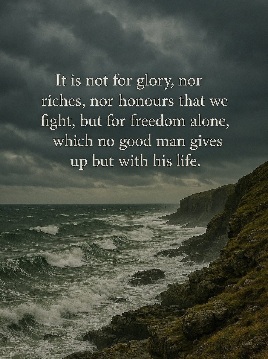 TradEngland's tweet image. Declaration of Arbroath - it states plainly that freedom is worth more than wealth or honour, and a man should hold it to the death.
That still applies: if you don't defend your freedom, you lose it.