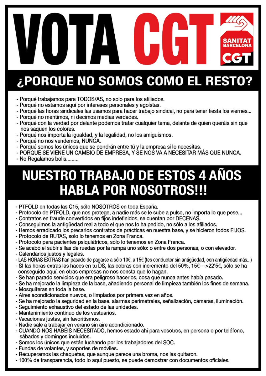 cg_tsc's tweet image. Treballadors i treballadores a Zona Franca que no votin la CGT han d&apos;estar ben torrats. La feina és enorme.