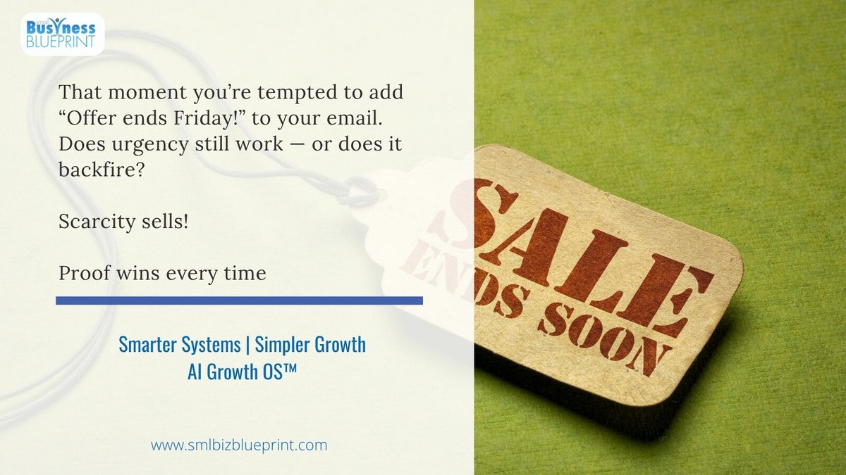 smlbizsuccess's tweet image. We still think deadlines drive decisions. 
But most buyers aren’t afraid of missing out—they’re afraid of making a mistake. 
Proof outperforms pressure every time. 
What’s your take?”
#SalesStrategy #SystemsOverHustle #SmlBiz