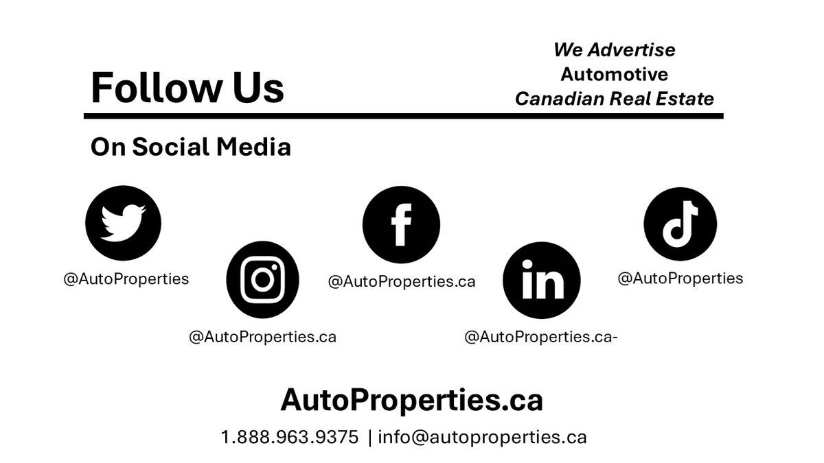 AutoProperties's tweet image. 🚗 Stay in the fast lane with AutoProperties.ca
Follow us on all our social media platforms for the latest automotive real estate ads.

#AutoProperties #RealEstateCanada #FollowUs