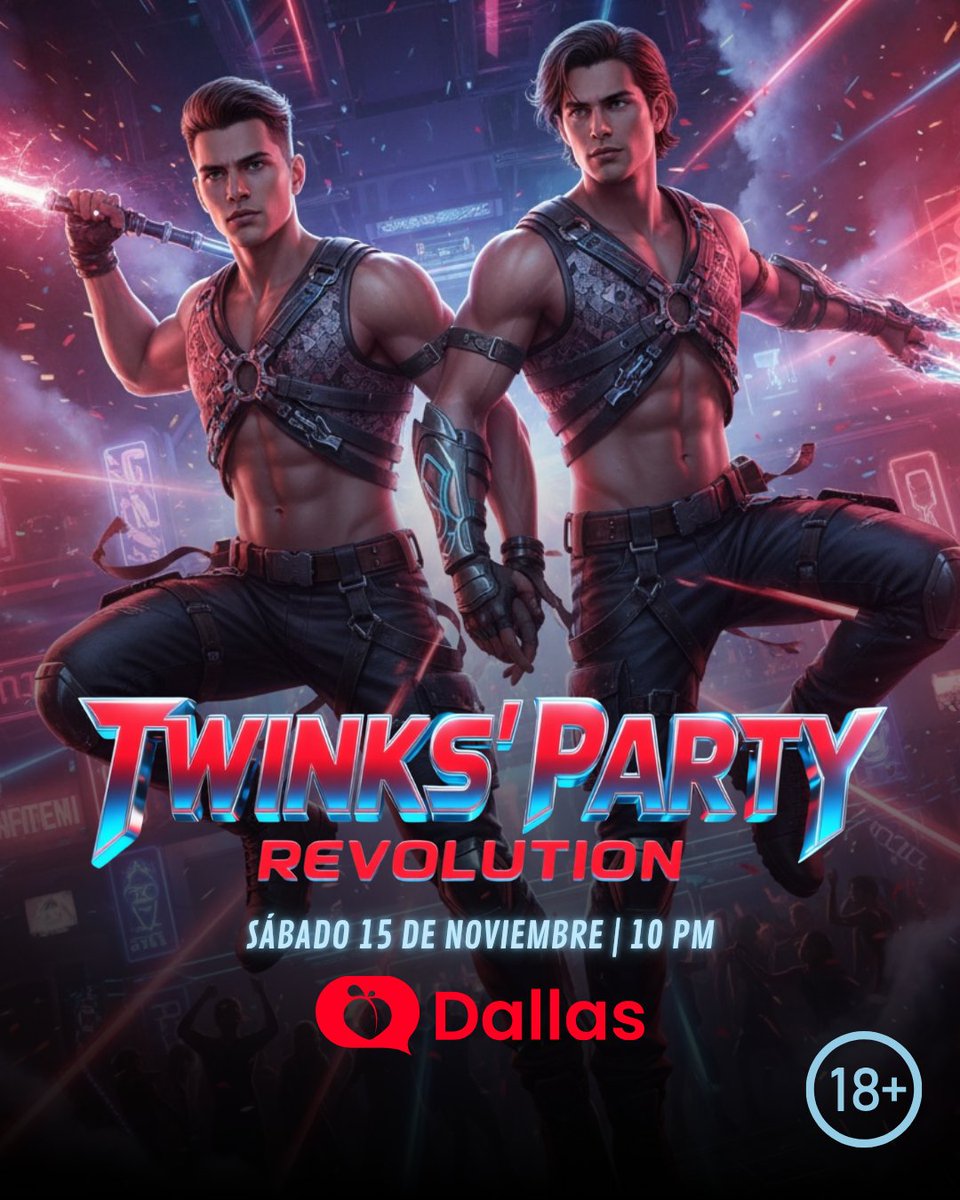 ⚡️TWINK's PARTY REVOLUTION⚡️

🔥 Nuestra fiesta mensual de Twinks en <a href="/dallas__mx/">Dallas</a>

🗓️ Sábado 15 de Noviembre, 10pm a 5am 

⚔️ ¡Únete a la revolución de Twinks!

🔞 Solo hombres mayores de edad

🎟️ Compra tu boleto
eventbrite.com/e/twinks-party…

RT <a href="/_Nikbien/">_Nikbien</a>