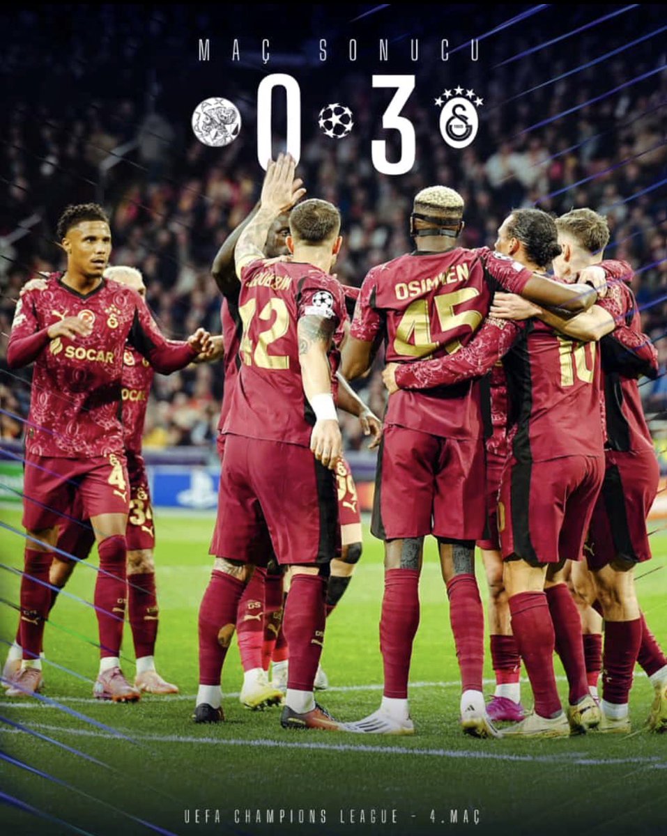 TasAltas63's tweet photo. Tebrikler Galatasaray ❤️💛
🏆 UEFA Şampiyonlar Liginde deplasmanda 
Ajax’ı 3-0 mağlup eden Galatasaray’ın tüm oyuncularını ve teknik ekibini gönülden kutluyorum 👏
Başarılarınız daim olsun 
#AJAvGS #Galatasaray #Osimhen https://t.co/cvf36yo3rE