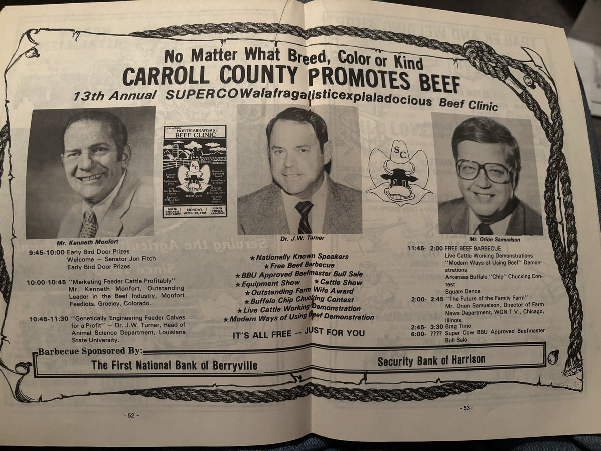 ajmathis13's tweet photo. @maxarmstrong I found the event guide for the 1986 Super Cow Beef Clinic held in Green Forest, Arkansas and thought you might recognize one of keynote speakers! My Dad was president of the event at the time and he sure enjoyed having Orion there. https://t.co/8XXPPLlZCH