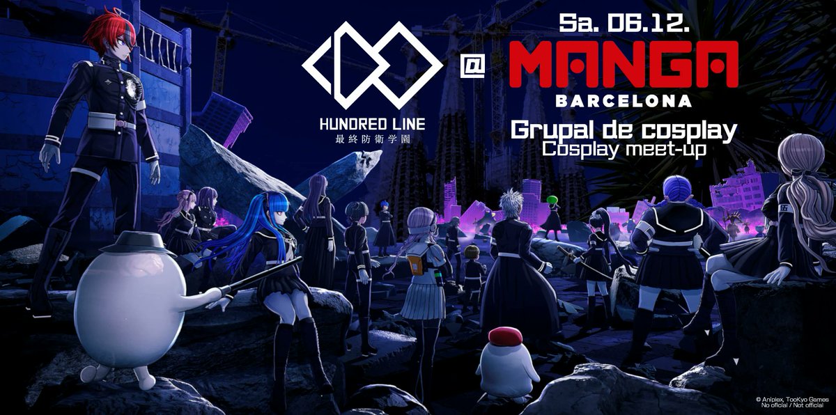 **GRUPAL DE COSPLAY #hundred_line PARA <a href="/MANGAbcn/">Manga Barcelona</a>**
¡El sábado 06.12. vamos a organizar una grupal de Hundred Line para el Manga Barcelona! No vamos a negarlo, queremos reunir a toda la SDU.

¡Únete y salva Manga BCN de los invasores! Se puede repetir pj. RTs se agradecen ~