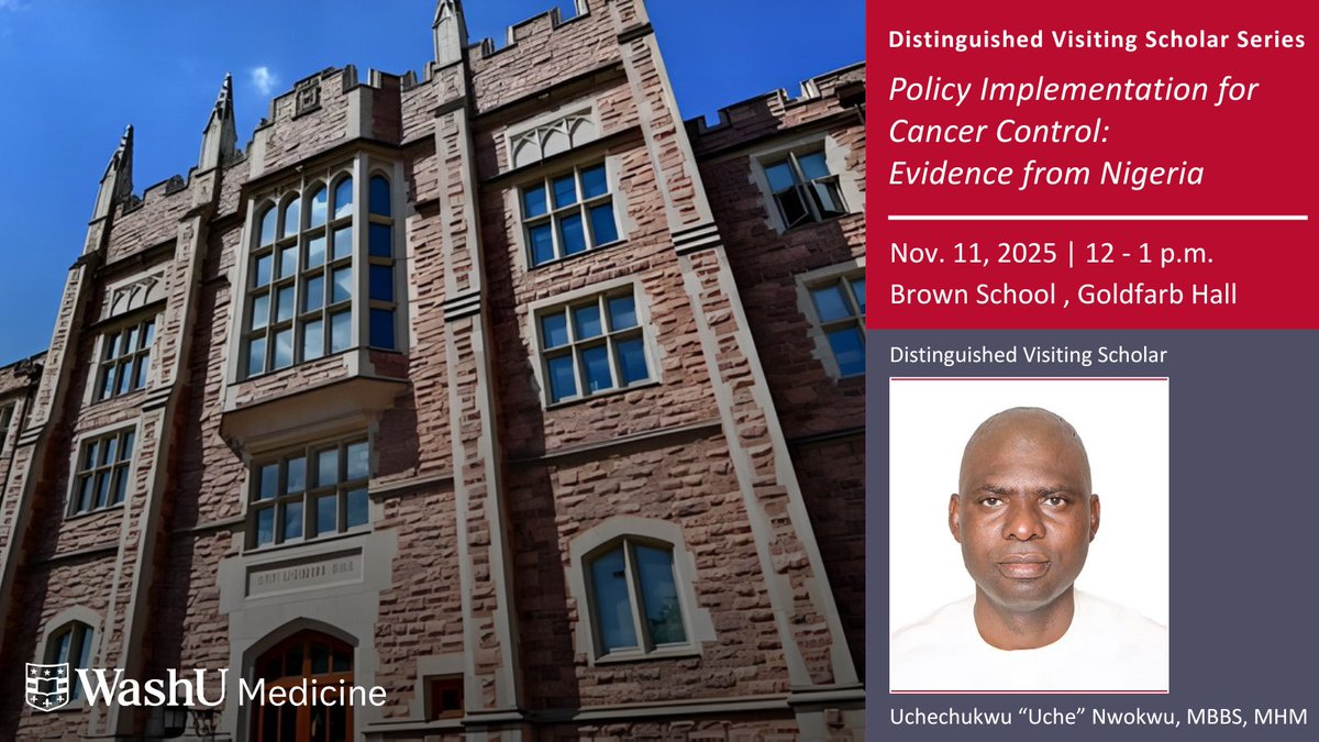 The WashU Medicine Light Institute is pleased to offer their Distinguished Visiting Scholar Series on November 11, 2025 from Noon to 1pm at Brown Hall on the Danforth Campus. Uchechukwu “Uche” Nwokwu, MBBS, MHM, will present. #WashUDeptMed

Learn more&gt; internalmedicine.wustl.edu/events/event/d…