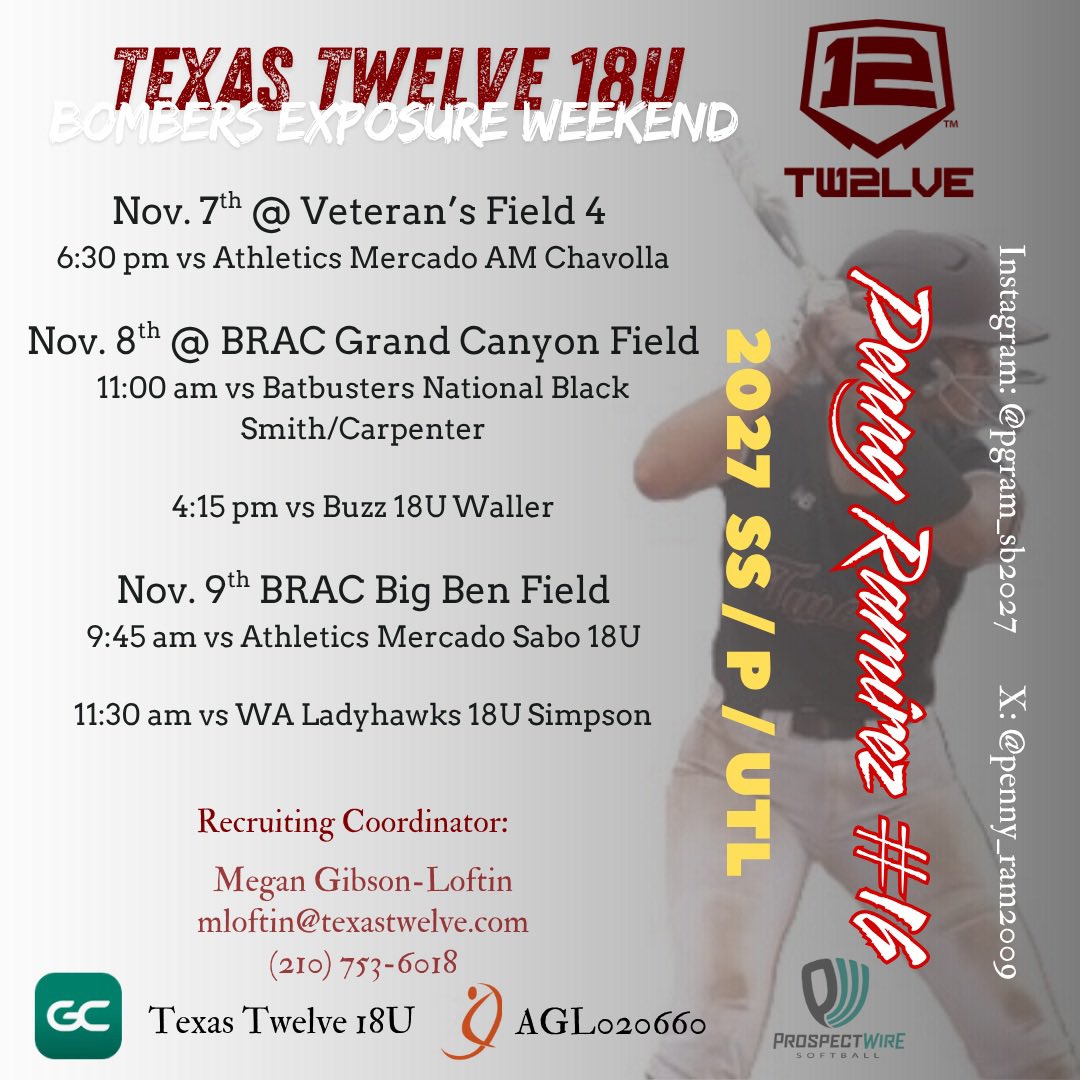 Bombers Exposure this weekend, can’t wait to get back on the field with Texas Twelve 18U! <a href="/SoftballTwelve/">Twelve Softball</a> <a href="/TwelveRecruitSB/">Texas Twelve Recruiting Softball</a> <a href="/caseydickson717/">Casey Dickson</a> <a href="/coachpalegan/">Pal Egan</a> <a href="/coach_HaleyLee/">Haley Lee</a> <a href="/whyyousogood/">shelby janda</a> <a href="/Kara_Dill/">Kara Dill</a> <a href="/hunter_bunch10/">Hunter Bunch</a> <a href="/emason55/">Elizabeth Mason</a> <a href="/TheCoachColwell/">Coach C</a> <a href="/ErikaBennettGC/">Erika Bennett</a> <a href="/CorkyGallegos/">Corky Gallegos</a> <a href="/coachsuire/">Mark Suire</a>