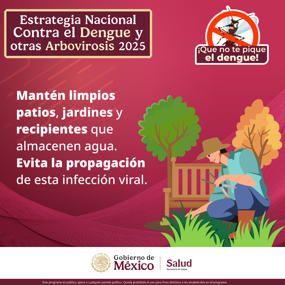 ¡El dengue también se combate en los patios y jardines! 🌳🪴🎍🌿
La #EstrategiaNacionalContraElDengue y otras Arbovirosis 2025 recomienda eliminar el agua estancada de jardineras, baldes y cualquier recipiente en el jardín o patio.