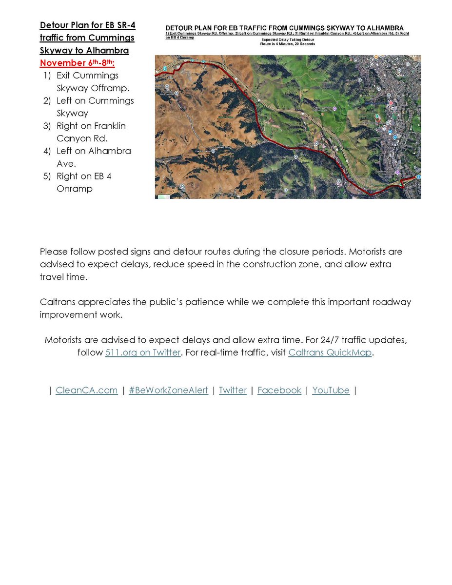 CaltransD4's tweet image. 🚧 Overnight Full Closures on SR-4 in Martinez 🚧
Caltrans will close sections of SR-4 between Alhambra Ave and I-80 for paving work Nov. 5–8, 7 PM–5 AM. Expect detours and delays.
Check conditions on Caltrans quickmap.dot.ca.gov or 511.org.
#BeWorkZoneAlert