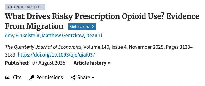 deanxinli's tweet photo. I'm thrilled to see my work with Amy Finkelstein and Matthew Gentzkow coming out in @QJEHarvard! I've learned a lot from reading paper threads, and it's exciting to be able to contribute one of my own

A quick summary of our work studying the opioid crisis (1/12) https://t.co/eb5GBFfket