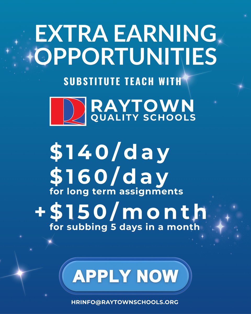 RQSHR's tweet image. Subbing with @RaytownSchools lets you choose when you work, meet amazing students and staff, and contribute to your community-all while getting paid for your time and impact. 🙌 What are you waiting for?Apply today! #KCJobs #SubstituteTeacher #RaytownMO @DrPenK