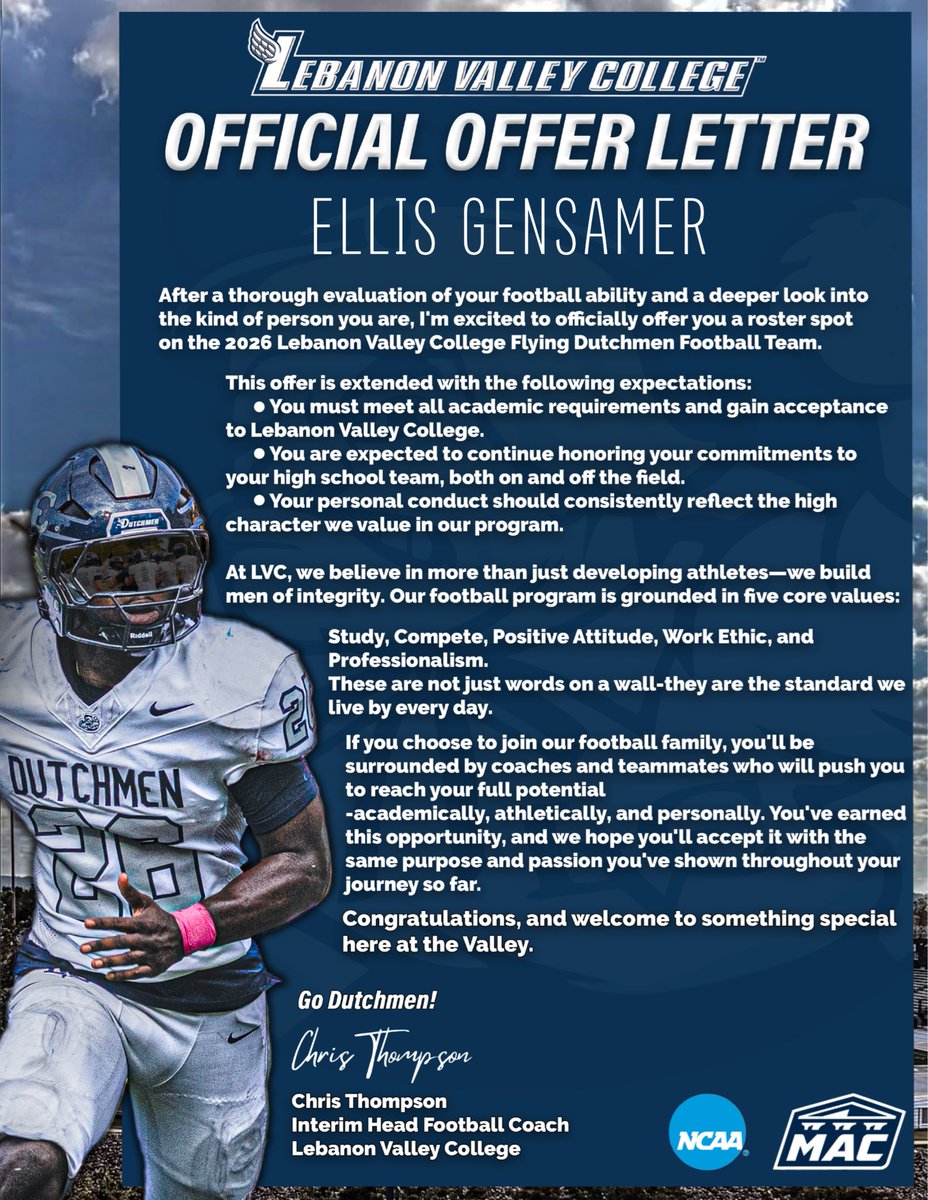 Blessed to receive an offer to play at the next level! <a href="/LVCFootball/">LVC Football</a> <a href="/CoachThompsonCT/">Chris Thompson (Coach T)</a> Coach Wenger <a href="/ELCORaiderFB/">Robert Miller</a> <a href="/johnewetzel/">Coach John Wetzel</a> <a href="/ELCOAthletics/">ELCO Athletics</a> <a href="/ACgetfast/">Coach A.C</a>
