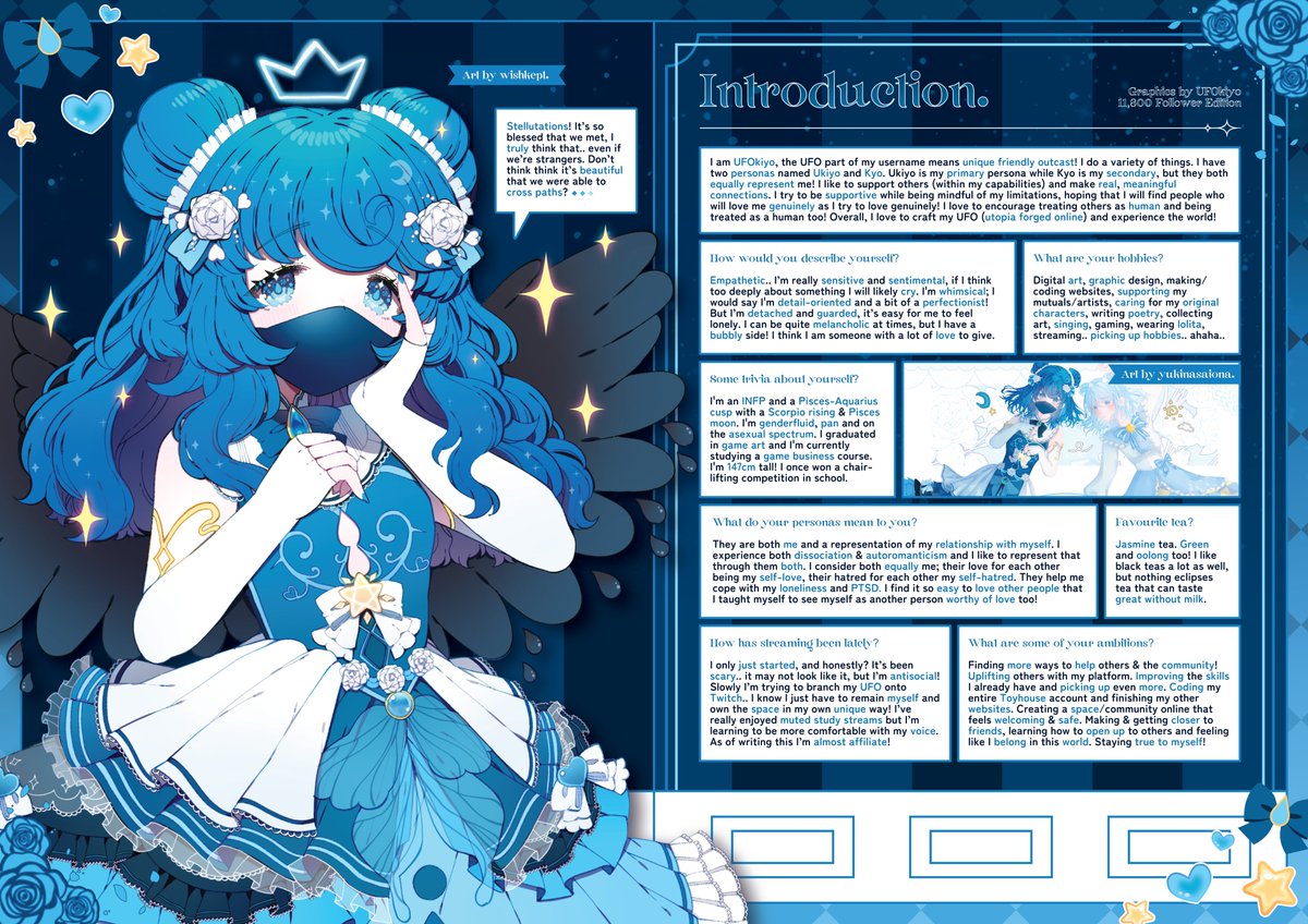 THANK YOU FOR 11,700 &amp; 11,800 FOLLOWERS, to celebrate I made a graphic to reintroduce myself!

Whether you've only just followed me recently or you've been here for years, thank you so much for cherishing me and supporting me!!

Art by @.wishkept &amp; @.yukinasaiona!