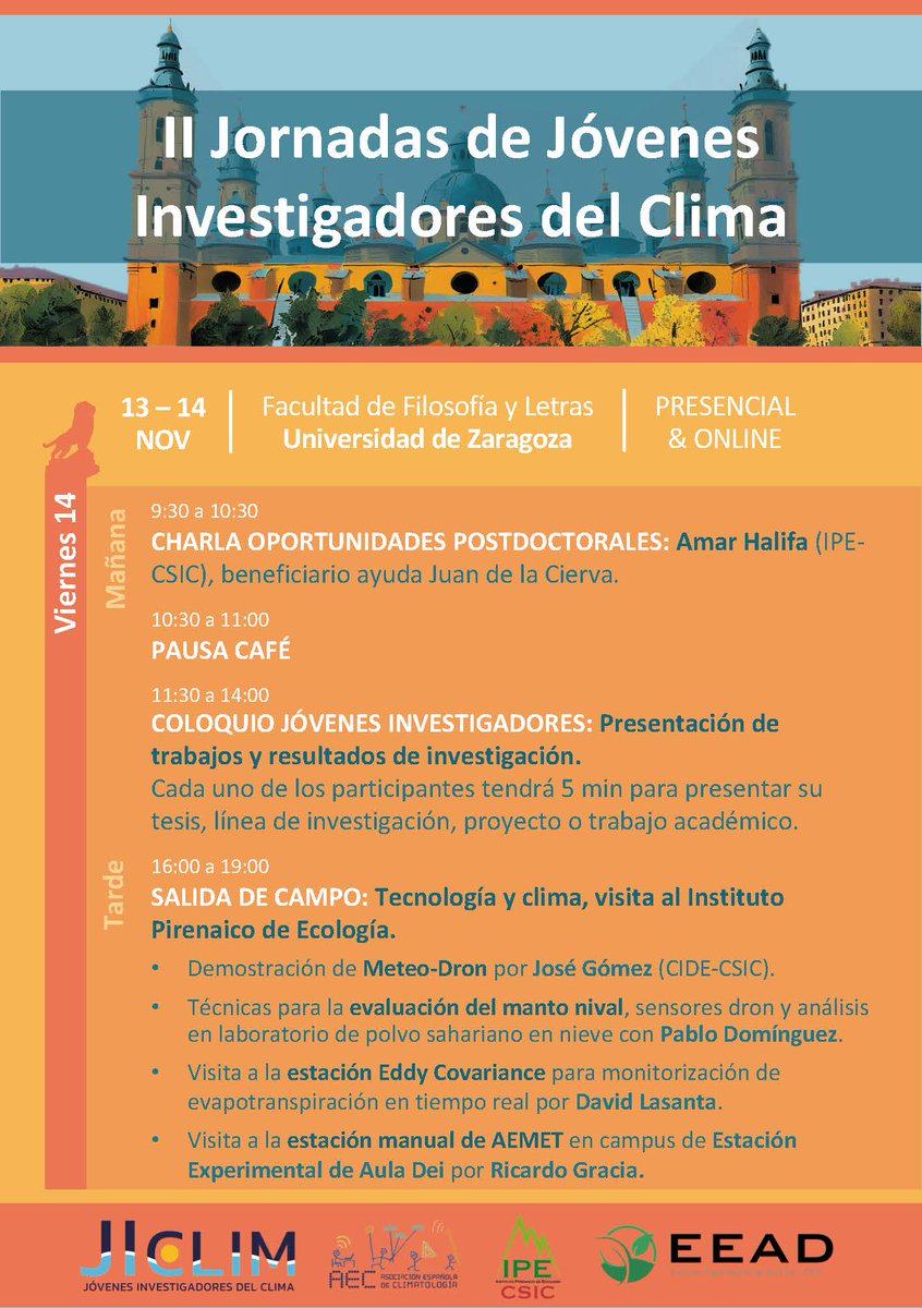 Ya queda muy poco para las II Jornadas de Jóvenes Investigadores del Clima.
Todavía estáis a tiempo de inscribiros y participar 
👉forms.gle/ie8DhArUPPDgG6…