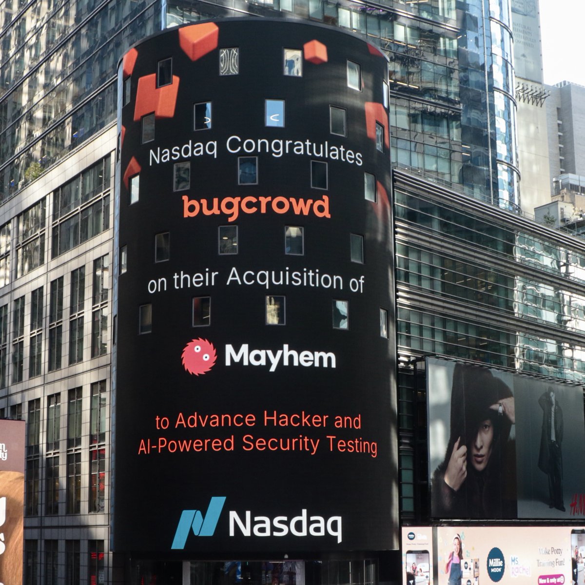 Bugcrowd's tweet image. Look up, #NYC! 👀💫

Bugcrowd has acquired @MayhemSec, and we’re lighting up #TimesSquare! A moment made possible by every customer who’s chosen collaboration, every hacker who’s found and fixed, and every partner who’s helped us grow.

Call it a core memory—thank you for helping…