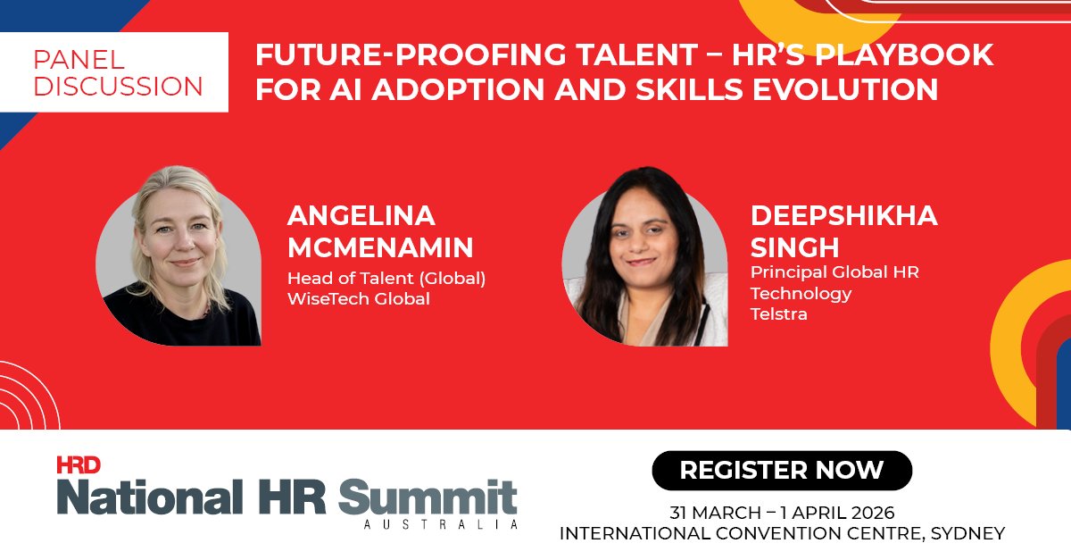 HRDAustralia's tweet image. Join us for the ‘Future-Proofing Talent – HR’s Playbook for AI Adoption and Skills Evolution’ panel session at the National #HRSummitAU 2026 on 31 March - 1 April at the International Convention Centre, Sydney!

Register now: hubs.la/Q03RWN0J0

#HRInsights #HRLeadership