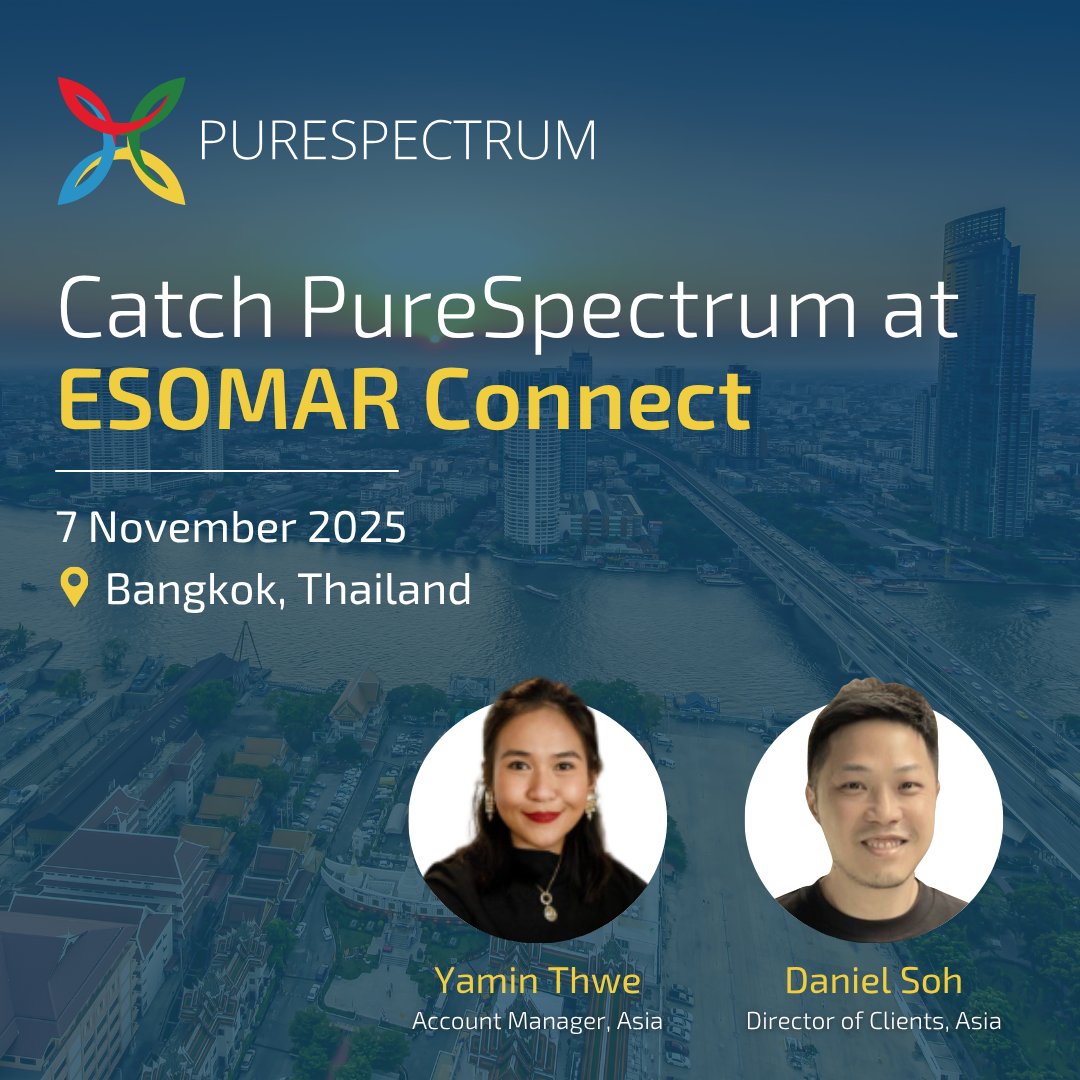 purespectrum_'s tweet image. Catch the PureSpectrum APAC team at ESOMAR Connect in Bangkok on 7 November! #PureSpectrum #ESOMARConnect