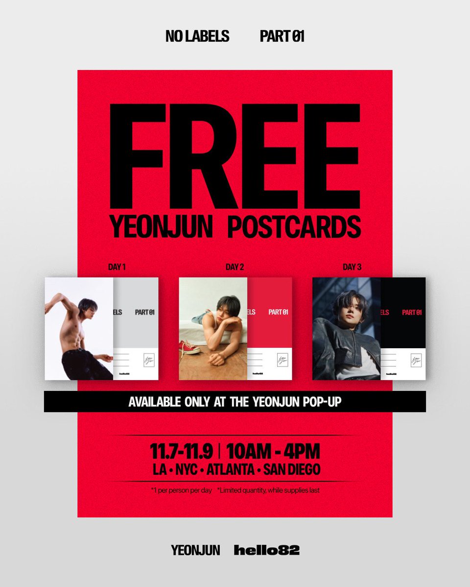 Guess who has a secret admirer 😘
We're delivering love letters irl at the YEONJUN POP-UP! Don't miss your mail and stop by to receive a FREE Postcard as a keepsake!

🗓️ 11/7 - 11/9 | 10AM - 4PM (Local Time)
📍<a href="/hello82LA/">hello82 LA</a>
📍<a href="/hello82NYC/">hello82 NYC</a> 
📍<a href="/hello82ATLANTA/">hello82 ATLANTA</a>
📍<a href="/hello82SANDIEGO/">hello82 SAN DIEGO</a>
