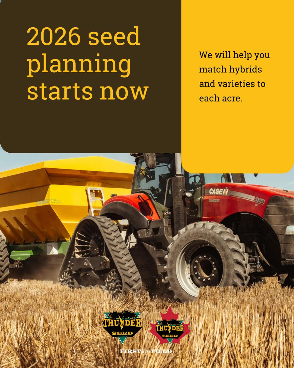 Planning while harvest is fresh pays off. Note fields that need standability, earlier drydown, or stronger IDC tolerance. We will match hybrids and varieties to each acre. 

Start a field-by-field review with your dealer this week. 🌾

#SeedSelection #Corn #Soybeans #ThunderSeed