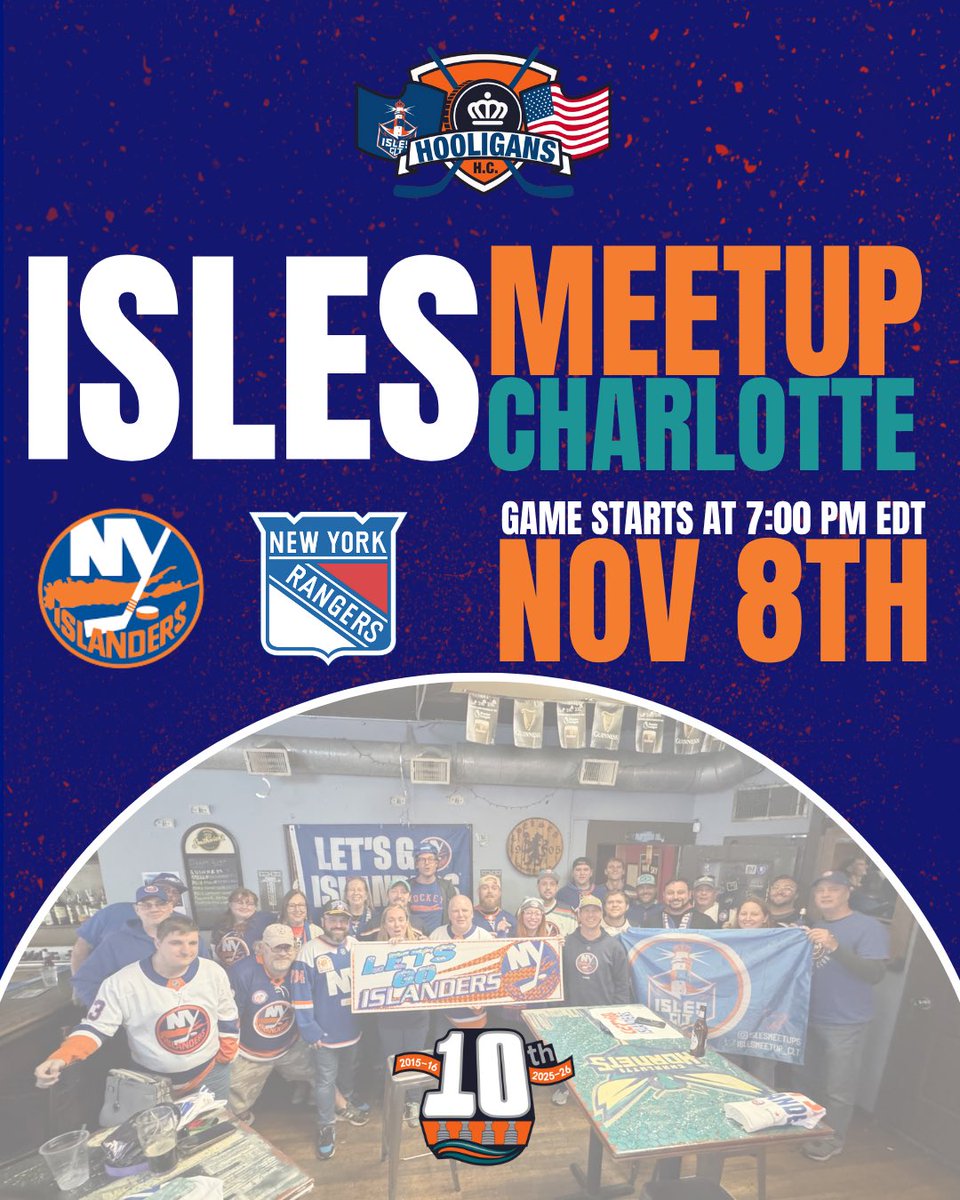<a href="/Bckt106Art/">Sean Conn 🏒🎨</a> <a href="/IslesMeetups/">Isles Meetups</a> <a href="/islesmeetup_myr/">Isles Meetup Myrtle Beach</a> <a href="/islesmeetup_nyc/">Isles Meetup NYC</a> <a href="/islesmeetup_DMV/">Islesmeetup_DMV</a> <a href="/islesmeetup_TPA/">IslesMeetup_Tampa</a> <a href="/islesmeetup_LA/">Isles Meetup_LA</a> <a href="/islesmeetup_PHL/">Isles Meetup_PHL</a> <a href="/Islesmeetup_RDU/">Isles Meetup_RDU</a> <a href="/NJ_islesmeetup/">Isles Meetup_NJ</a> <a href="/islesmeetup_PIT/">IslesMeetup_PIT</a> <a href="/Islesmeetup_BUF/">Isles Meetup Buffalo 🍗</a> Going strong for 10 years!