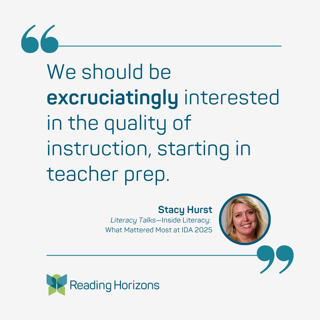 ReadingHorizons's tweet image. “We should be excruciatingly interested in the quality of instruction, starting in teacher prep.” — Stacy Hurst

In this week’s #LiteracyTalks episode, the hosts break down the biggest ideas from #IDA2025.🎧 Listen now: bit.ly/4ol2LLj

#Dyslexia #ReadingHorizons