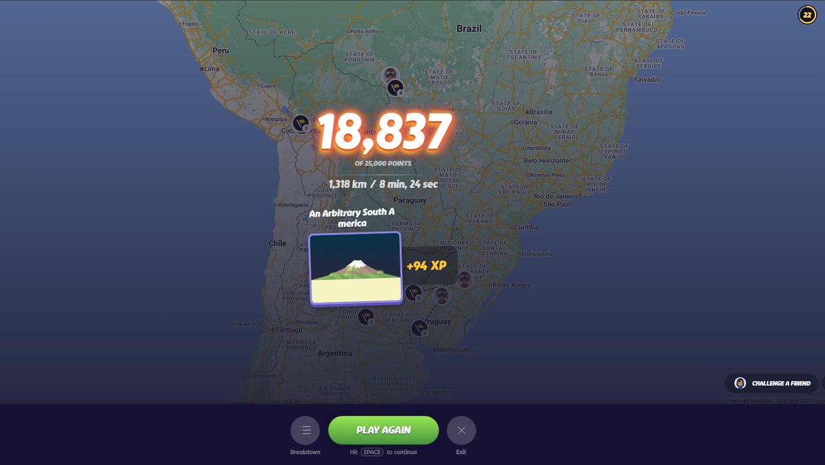 PsailFN's tweet image. Few days playing Geoguessr and new highscore in South America NMPZ

#GeoGuessr
