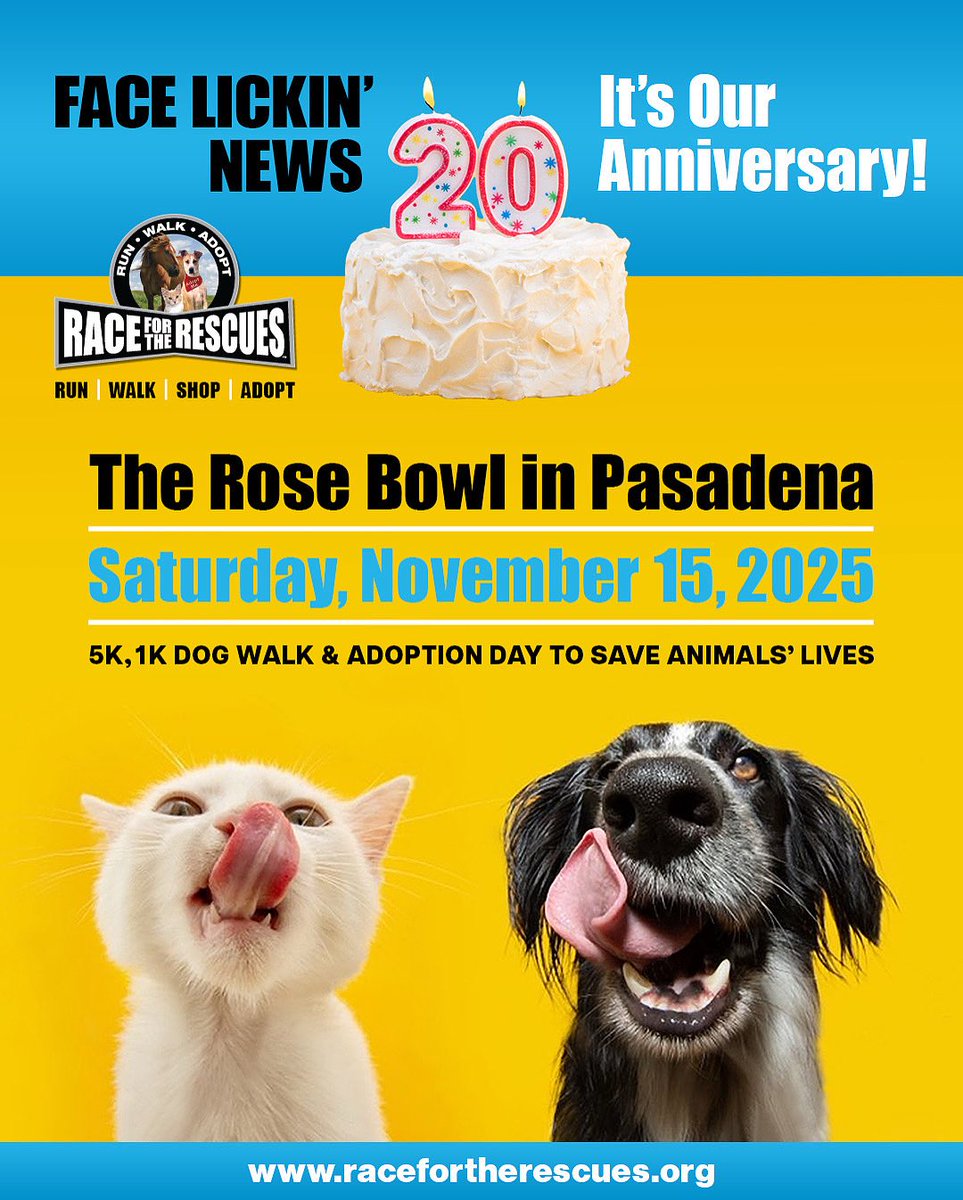 ChronicPR's tweet image. It’s a pawty! Next Saturday, The Rescue Train invites you to Race for the Rescues, an event dedicated to celebrating 20 years of saving the lives of homeless dogs, cats and horses!

Learn about how you can support visit them racefortherescues.org 🐾

#DogWalk #LosAngeles