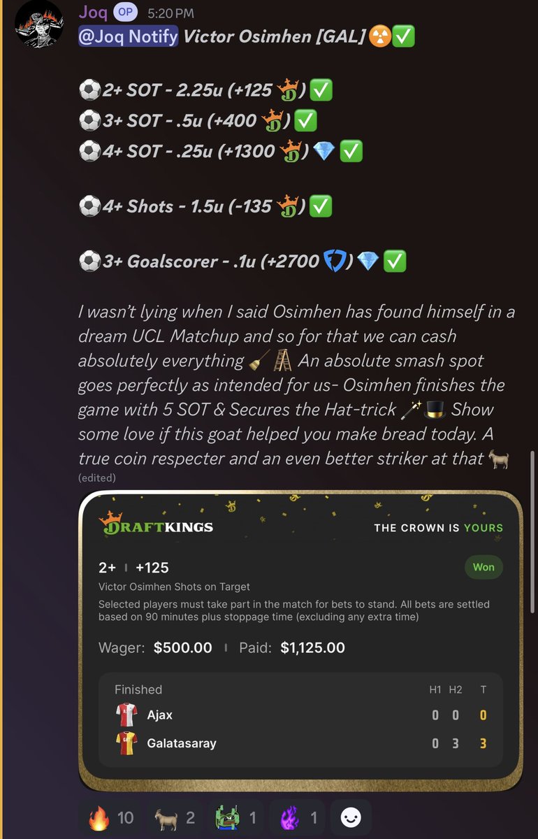 Joqrzx's tweet image. Champions League Recap [11/05] 💎

Posted Osimhen in the @a1fantasy23 discord and he feeds us a full ladder cash🪜✅

Will be creating a discord where I will be posting all my plays for FREE while also throwing in some bonuses in the A1 Cord.

Giving away 25$ to 2 people who like…