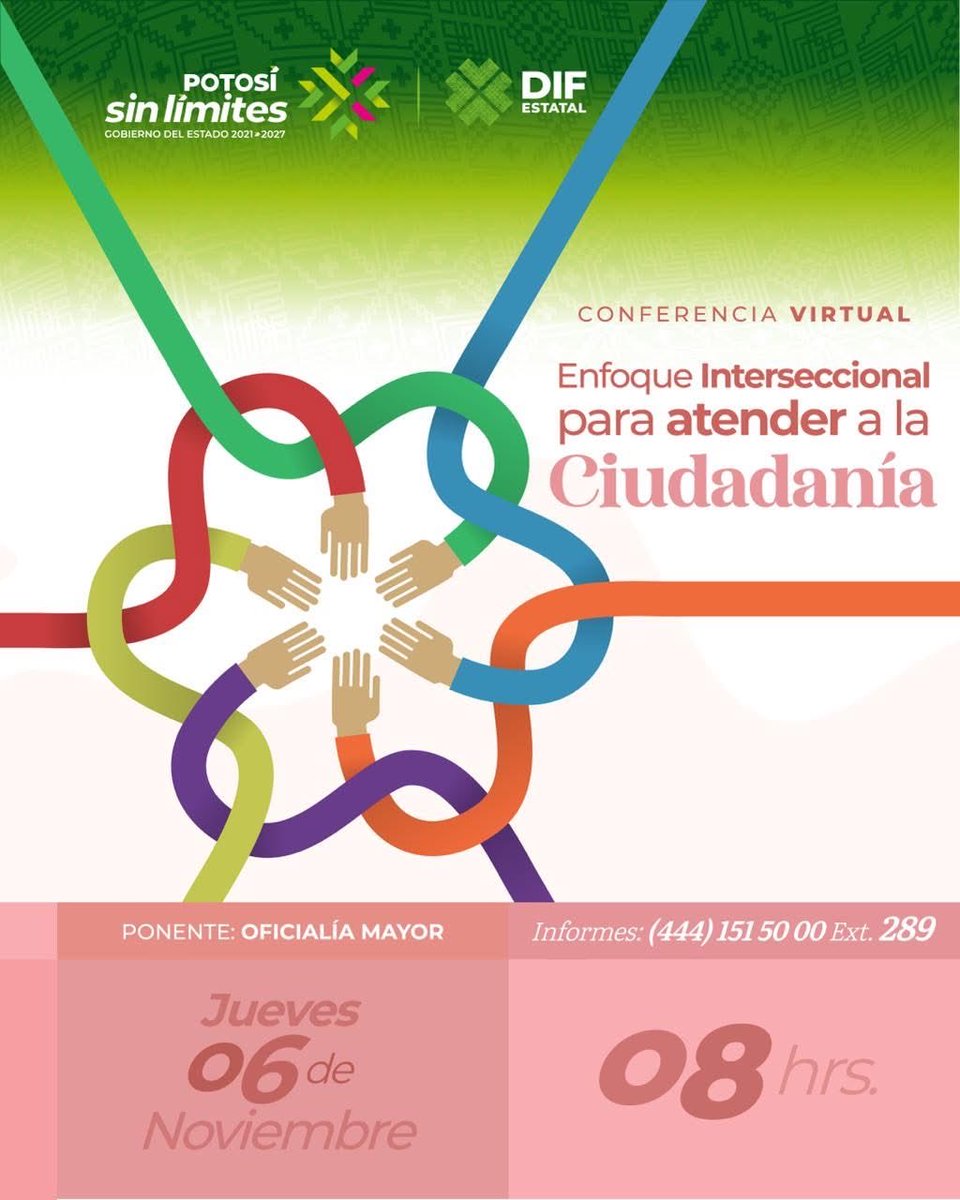 Reflexionemos sobre cómo la interseccionalidad fortalece nuestro trabajo en favor de los derechos humanos.
Únete vía Zoom: goo.su/TbFCeH7
ID: 696 471 5236
Código de acceso: DIF.TI

#ApoyoSinLímites #RicardoGallardoCardona @Ricardo Gallardo Cardona