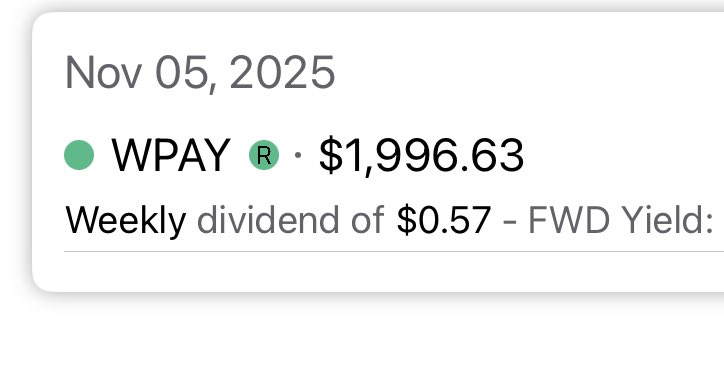 paradisemint's tweet image. Just one incoming dividend today. Weekly pay dividend from Roundhill. 

Tomorrow we have TSLP, KGLD and YETH as incoming dividends.