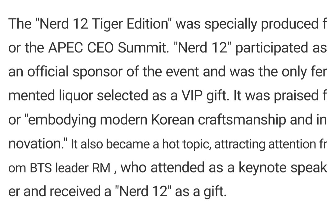 shadow_twts's tweet photo. RM and NVIDIA CEO created a buzz when they received the "Nerd 12 Tiger Edition", the official VIP gift at APEC which was given to CEOs from around the world.
Korea F&B Partners said that they been receiving a flood of orders since news of NVIDIA CEO and RM broke.
@BTS_twt https://t.co/VRwaErmGyu