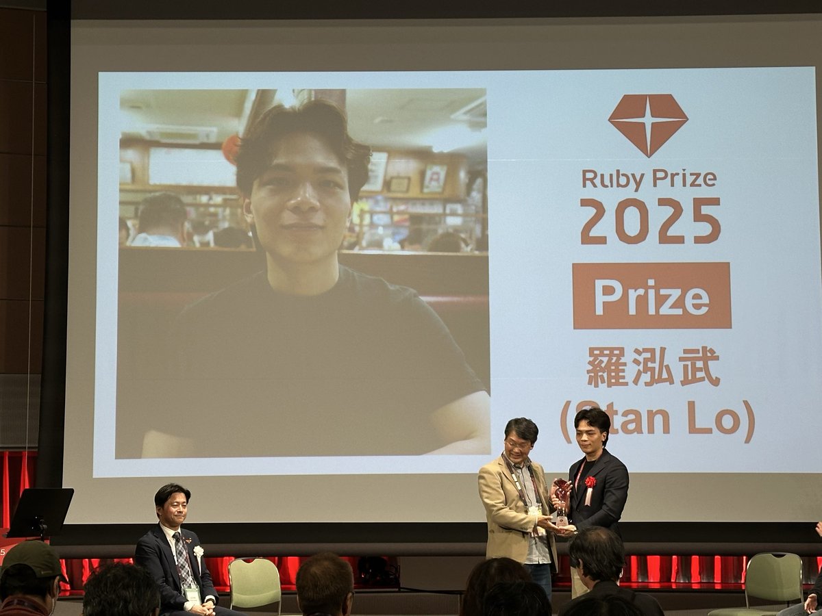 Stan Lo won Ruby Prize 2025. I know his hard work and enthusiasm, and he’s one of the great people who influenced me. Congratulations! #rubyworld