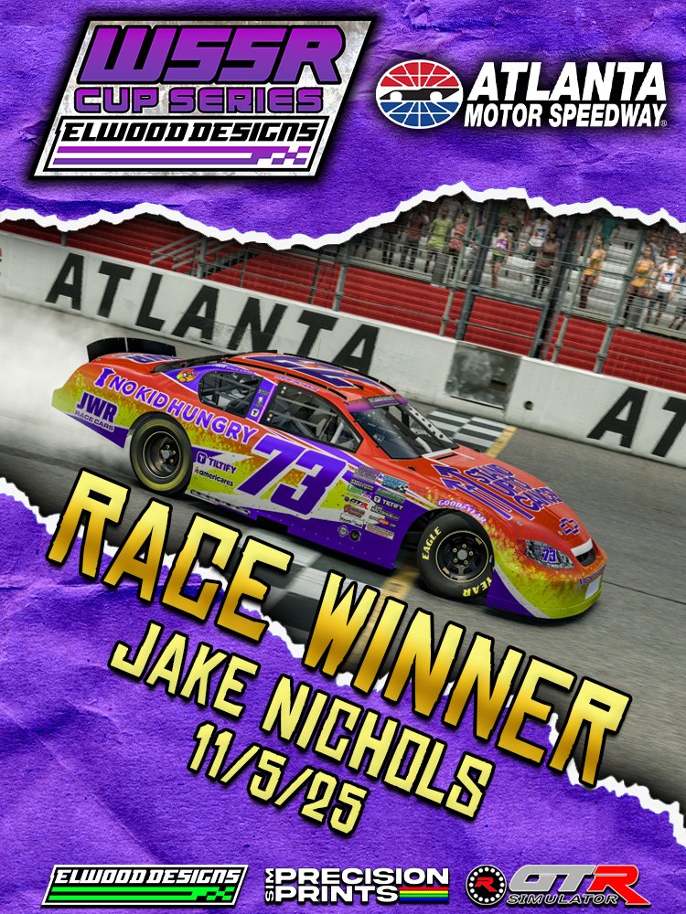 DOMINATION IN HOTLANTA. 🔥

Jake Nichols puts on a clinic at Atlanta Motor Speedway, leading 103 laps on his way to his first career WSSR victory — and only his second career start!

#iRacing | #WSSR | <a href="/ElwoodDesigns/">Elwood Designs</a>
