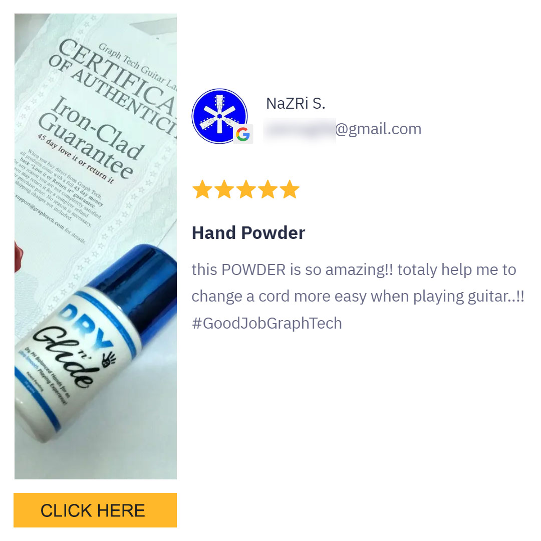 GraphTechGuitar's tweet image. Dry n’ Glide is an engineered talc, made for players, that balances the pH levels in your hands, instantly dries moist or sticky hands, and features an easy-to-use roll-on applicator. 
#graphtechguitarlabs #guitar #handcear #drynglide #guitarist #guitarperformance