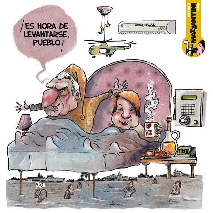 "Despertar", por Radiya. En su baño de pueblo por oriente, paseando por las localidades más dañadas tras el paso de Melissa, el compañero sin casa y primer secretario del unipartidismo en #Cuba se mandó una pre lavada consigna “Ahora toca levantarnos”. De acciones concretas nada.